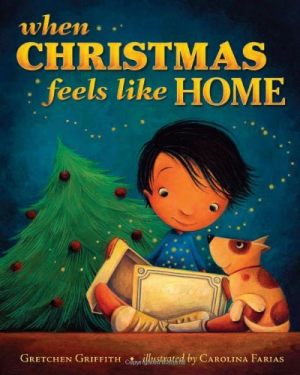 When Christmas Feels Like Home Illustration of boy and dog with package